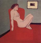 Felix Vallotton Nude Seated in a red armchair Sweden oil painting artist